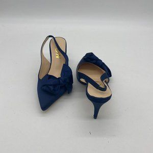 YDN dark blue suede pointy toe kitten low heels slingback slippers pumps shoes
